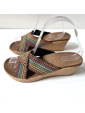 SKECHERS Shoes Beverlee 7.5 Rainbow Strappy Luxe Foam Wedge Comfort Sandals